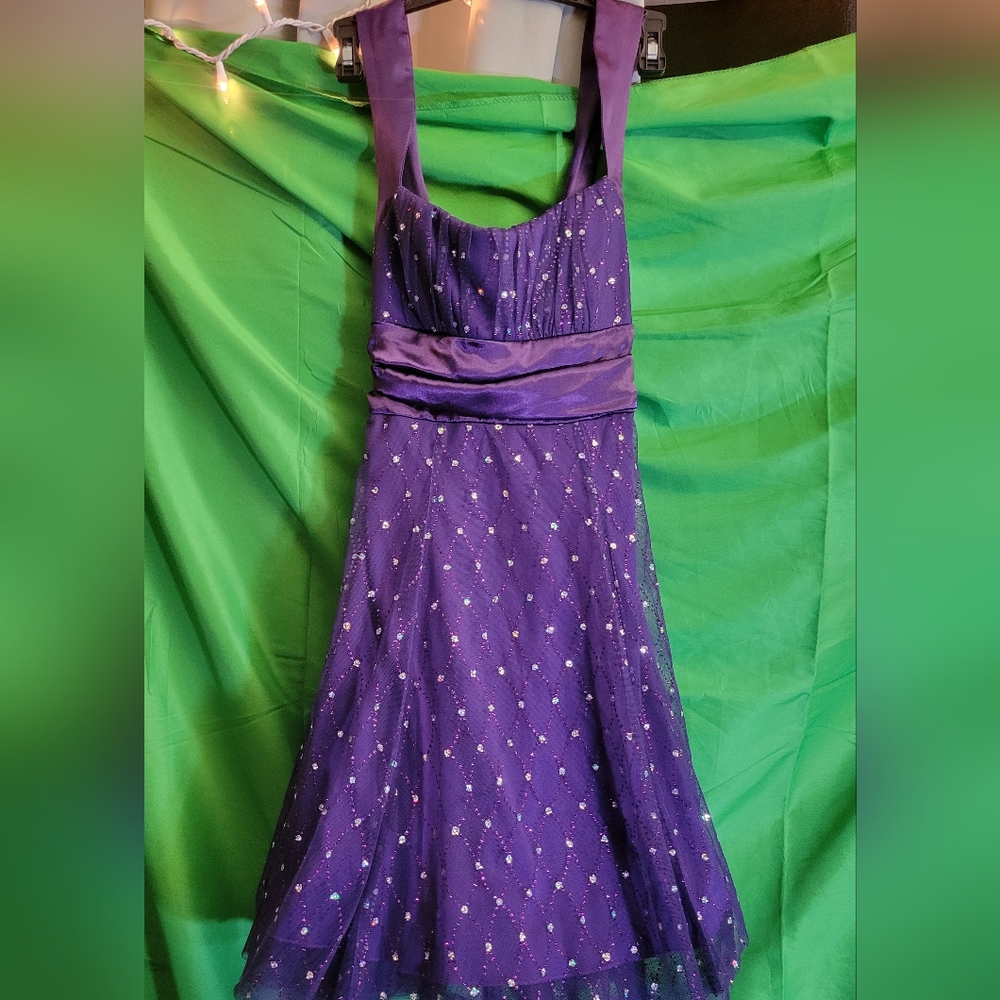 B Darlin Purple Embellished Prom Dress